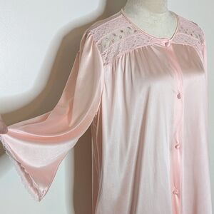Vanity Fair Vintage Rose Bud & Lace Pink Nylon Satin Robe Women's Size Large